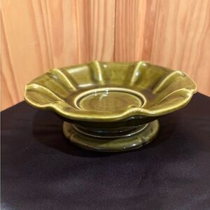 Vintage McCoy Avocado Green Ceramic pedestal Bowl